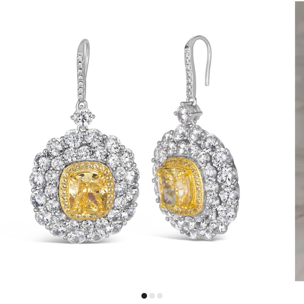 Anna Zuckerman Luxurious Yellow and Silver Halo Earrings with Sparkling Stones